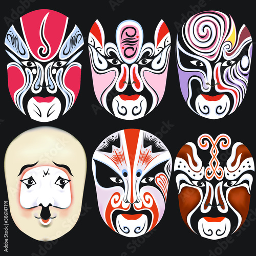 Vector illustration. Beijing opera mask of ancient people.