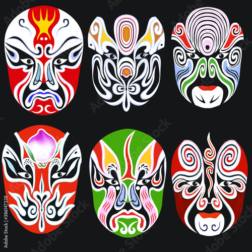 Vector illustration. Beijing opera mask of ancient people.