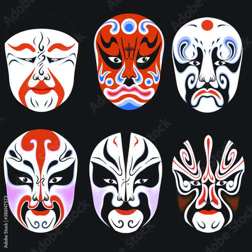 Vector illustration. Beijing opera mask of ancient people.