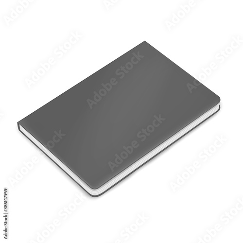 Closed book with blank cover, realistic vector mock-up. Hardcover notebook, mockup.