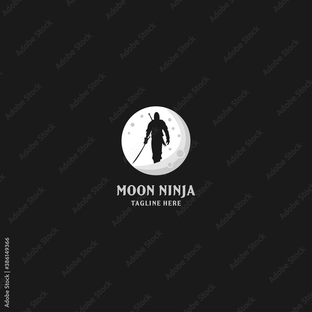 Moon ninja logo design. ninja jump vector silhouette illustration