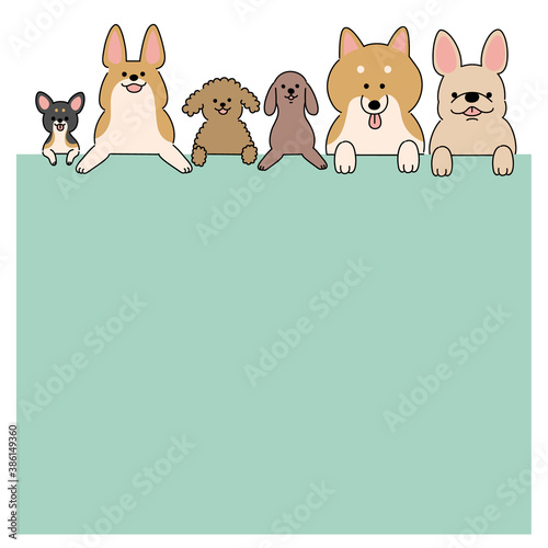 6匹の犬と看板