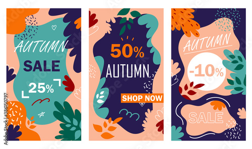 Autumn Sale Instagram Stories. Floral Style Vector Illustration. Vector illustration