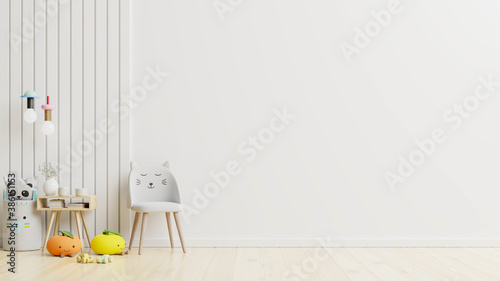Fototapeta Naklejka Na Ścianę i Meble -  Mockup wall in the children's room on wall white colors background.