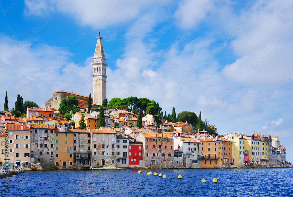 View of colorful old town and picturesque harbour of Rovinj, Istrian Peninsula, Croatia, Europe
