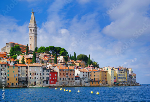 View of colorful old town and picturesque harbour of Rovinj  Istrian Peninsula  Croatia  Europe