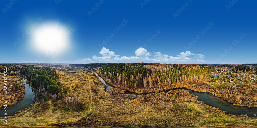 360 panorama of the surrounding area of Tomsk in the autumn