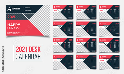 2021 Desk Calendar Template, 12 Months Included with Cover