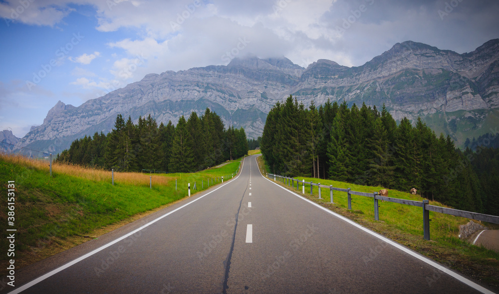 Naklejka premium straight Road to Säntis Mountain, Switzerland