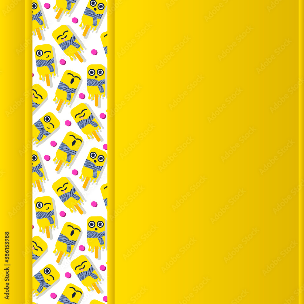 Yellow banner copy space vector template with melting ice cream. Modern geometric abstract square background for web design