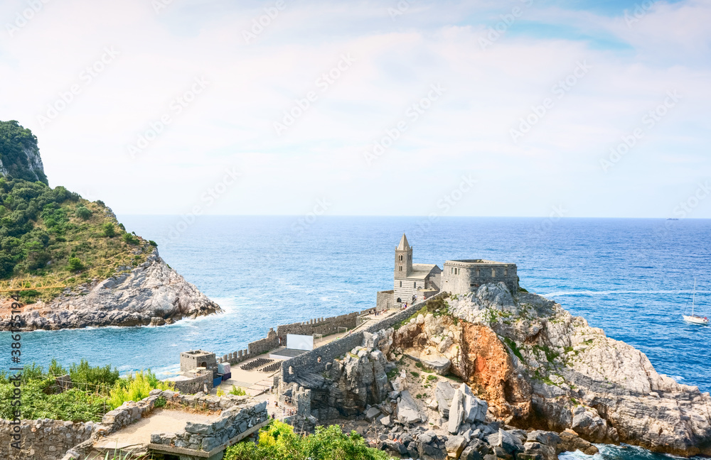          View of the church of St. Peter in Porto Venere, Italy, Liguria