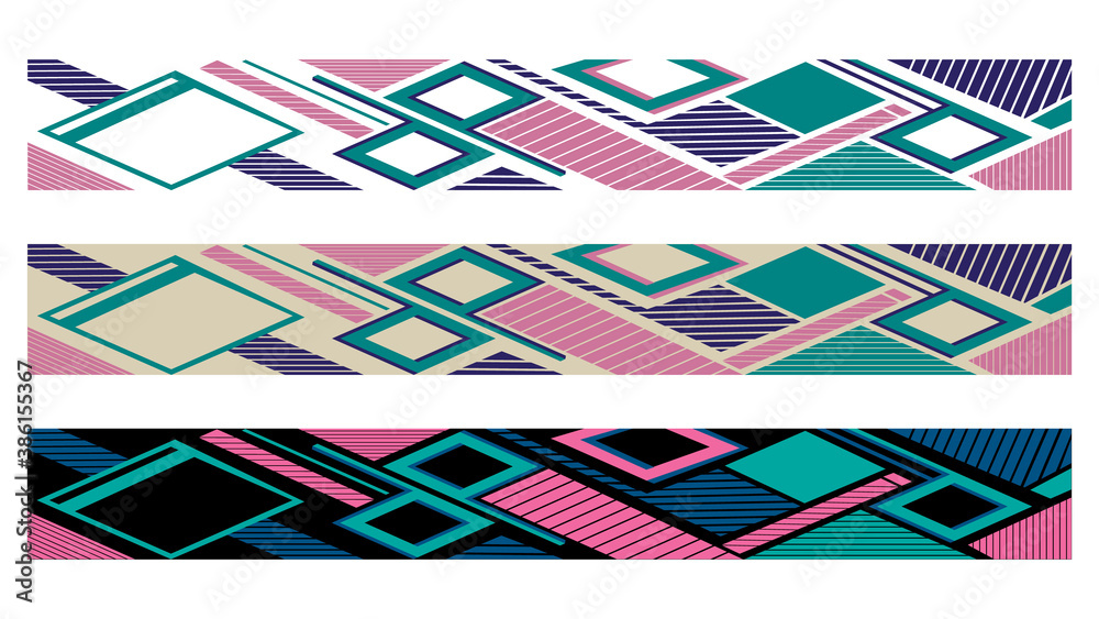 Fototapeta premium Set of geometric ornament, flat design, vector template for decorate page, cover, card.