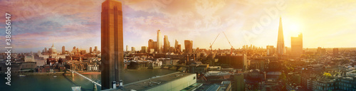 London panorama at sunset. City of London  River Thames  London bridges. UK