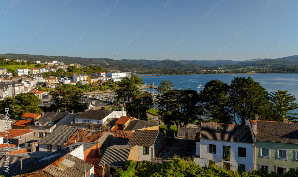 High angle view of the picturesque coastal village of Ortigueira in the Galicia region of Spain.