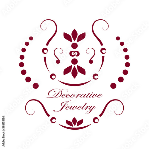 Decorative emblem for jewelry shop or cosmetics, flat design, vector template with space for brand name. 