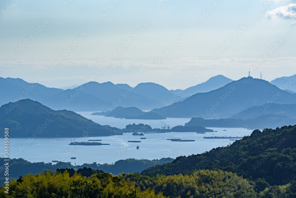 A view of the Seto Inland Sea as seen from mountain in Fukuyama city