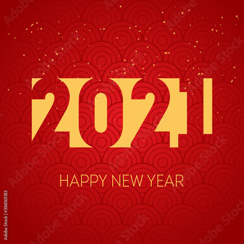 Cover of business diary for 2021 with wishes. Brochure or calendar design template with oriental pattern. Happy New Year 2021. Vector background with gold sequins.