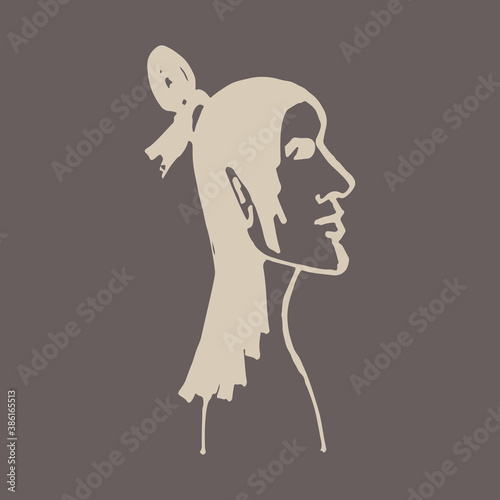 Half face silhouette. Vector hand drawn ink illustration. People's head side view. Simple line art portrait