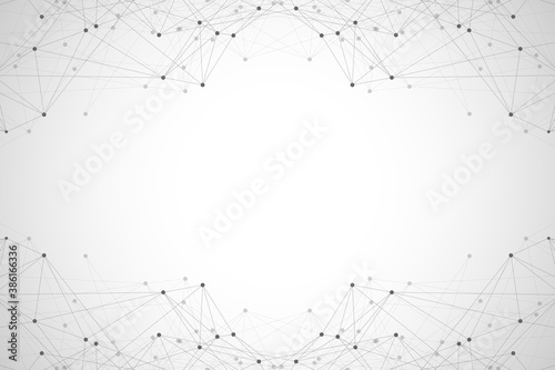 Futuristic abstract background blockchain technology. Peer to peer network business concept. Global cryptocurrency blockchain banner. Wave flow, illustration