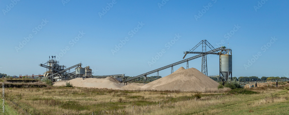 Sand mining factory near river Waal in Millingen aan de Rijn, Gelderland, Netherlands