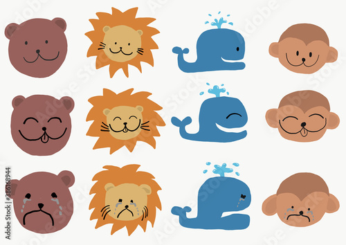 Emotions of animals including bears, lion, whales and monkey. They are happy, funny and sad.