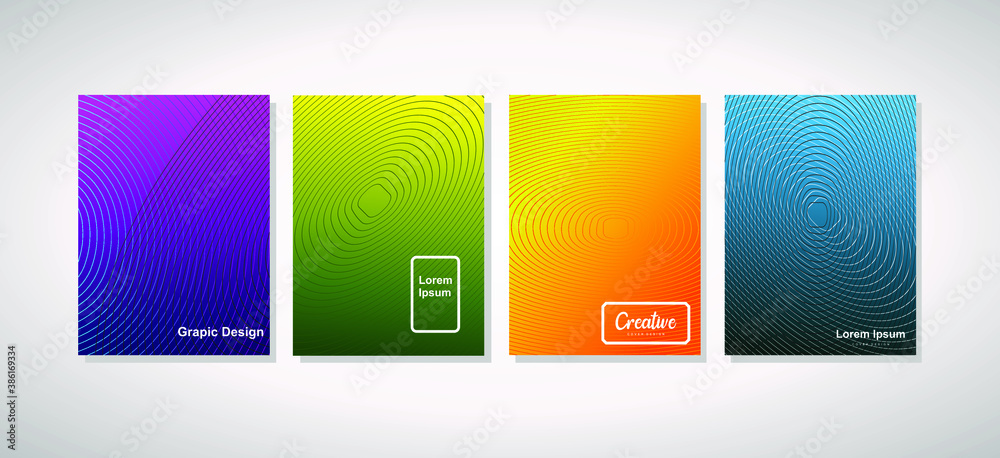 The cover design template is set with different modern color gradient style abstract lines on the background for decoration presentations, brochures, catalogs, posters, books, magazines etc. 
