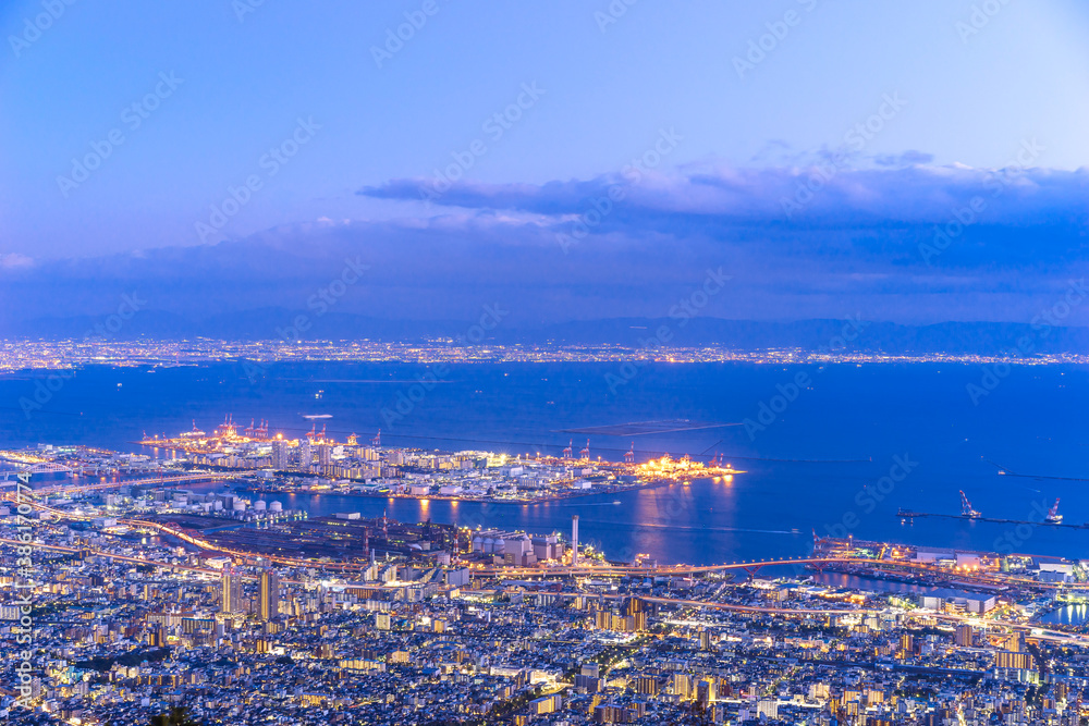 Night view from Kikuseidai platform on Mt. Maya View Line, Kobe, Japan.
