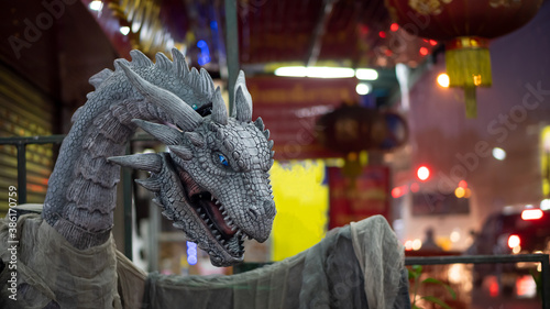 A dragon head for decorating your Halloween party.