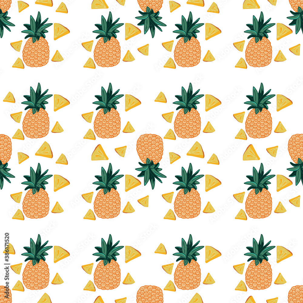 seamless pattern with pineapple and pineapple slices on a white background. Vector illustration seamless pattern with pineapple and pineapple slices on a white background. Vector illustration