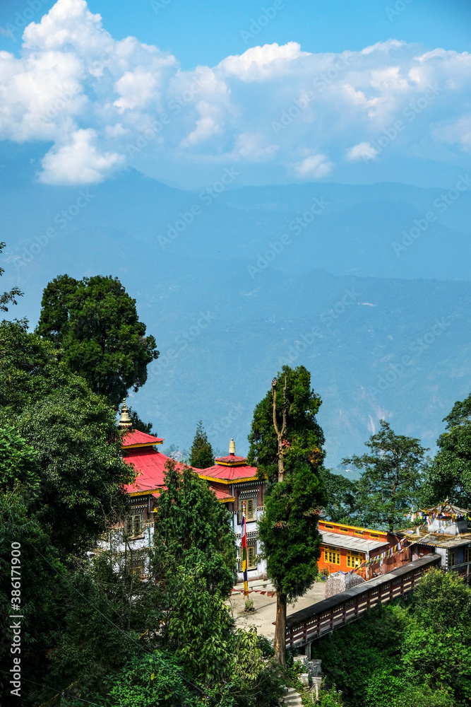 Darjeeling, India - October 2020: The Bhutia Busty Monastery in Darjeeling on October 14, 2020 in West Bengala, India. Darjeeling, India - October 2020: The Bhutia Busty Monastery in Darjeeling on October 14, 2020 in West Bengala, India.