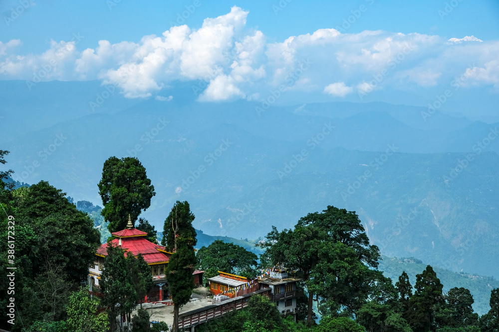 Darjeeling, India - October 2020: The Bhutia Busty Monastery in Darjeeling on October 14, 2020 in West Bengala, India.