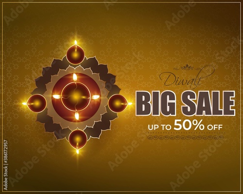 Diwali Festive Season Sale banner, up to 50% cashback . Dipawali, Indian festival, diya lamp, oil lamp, vector illustration offer banner, advertisement