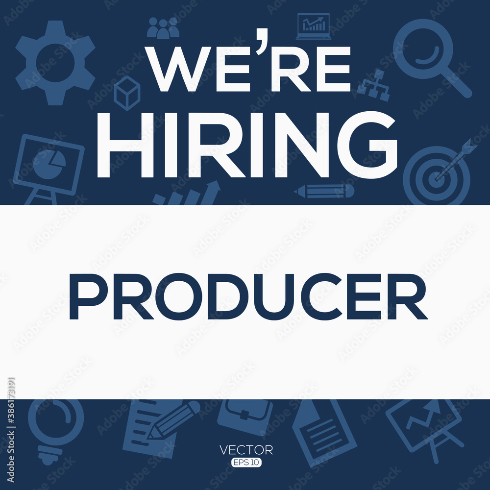 Obraz premium creative text Design (we are hiring Producer),written in English language, vector illustration.