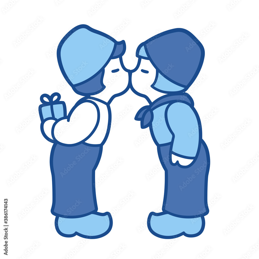 Delft Blue kissing boys couple