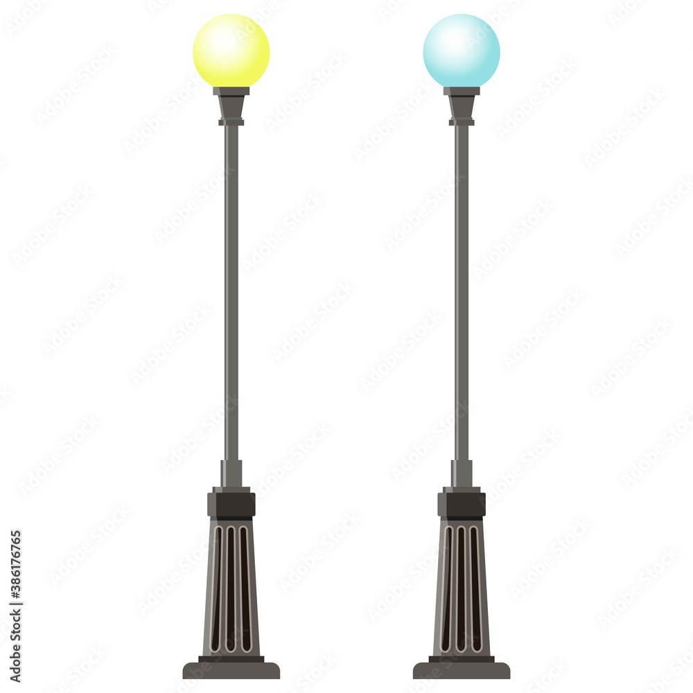 Vector illustration of street city lamps in cartoon style isolated on white background