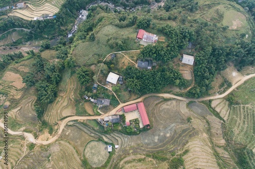 Rice Fields, rice terrace Paddy in Sa Pa Lao Cai Vietnam Asia Aerial Drone Photo photo