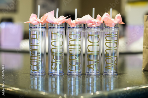 personalized glass with name or word bride for special event or wedding