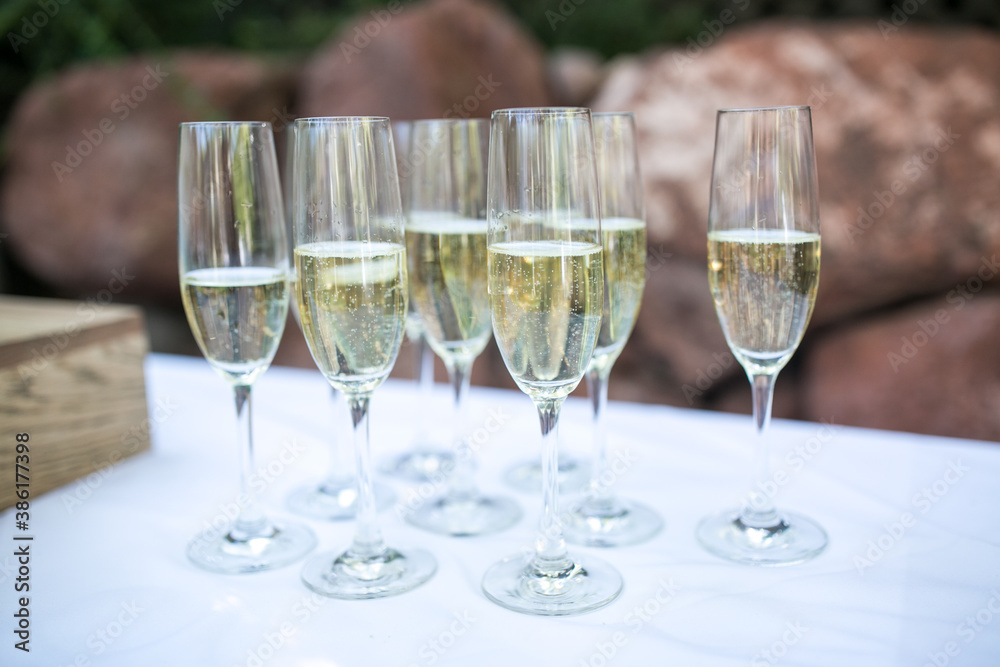 champagne flute or glass on table for reception or event champagne flute or glass on table for reception or event