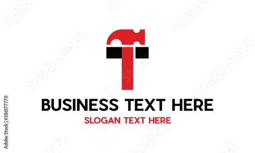 Letter T with with hammer renovation, building services, repair, construction logo design template., initial Letter T Hammer Logo Design Inspiration