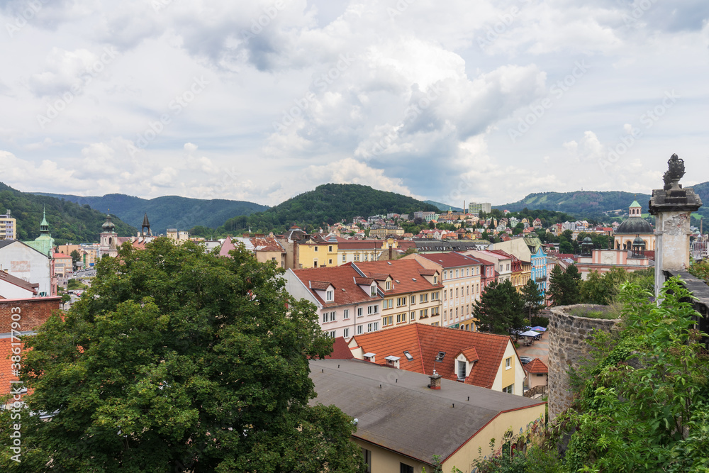 View of the city from a nearby hill. Decin. Czech Republic.