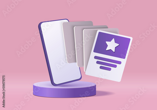Vector mobile mockup 3d realistic, abstract minimal search icon with geometric smartphone device. Background vector 3d rendering with podium. Stage showcase modern 3d scene studio pink pastel concept
