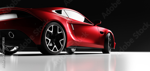 Rear view of red fast sports car in studio light. © Photocreo Bednarek