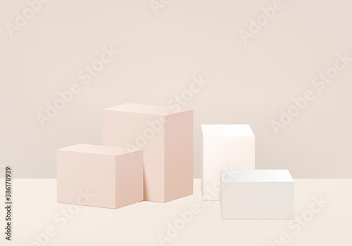 pedestal abstract minimal scene with geometric platform. Summer background vector 3d rendering with podium. stand to show cosmetic products. Stage Showcase on pedestal modern 3d studio cream pastel