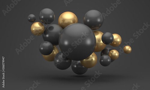 Black Friday. Illustrations for advertising. Black and gold spheres on a black background. 3d render illustration.