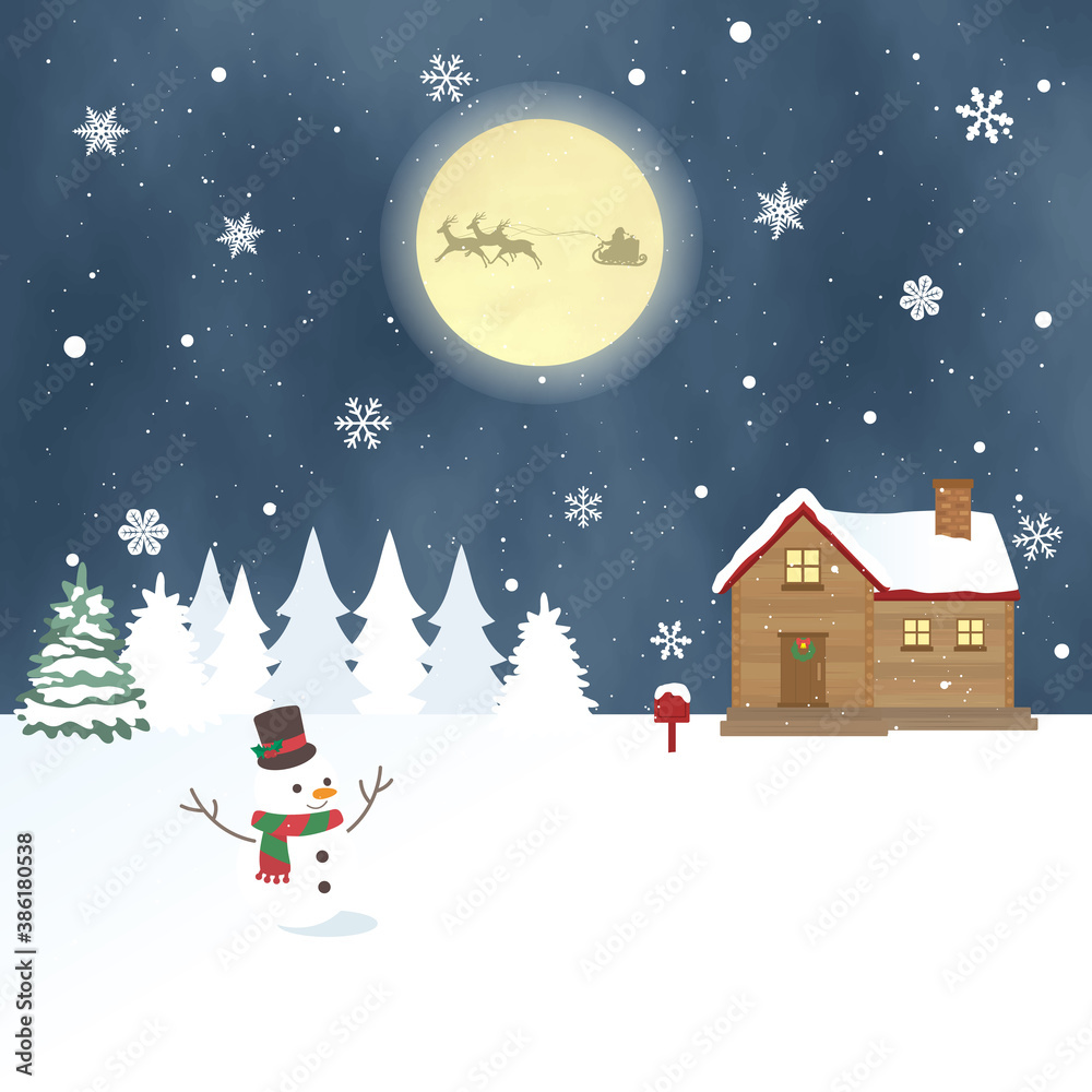 クリスマス 満月と雪景色 風景 クリスマス 満月と雪景色 風景