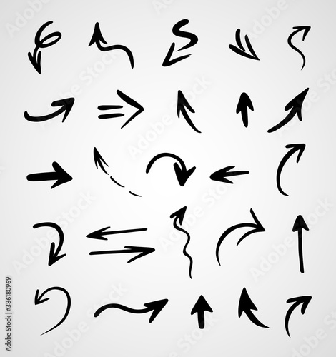 Vector set of hand-drawn arrows, elements for presentation