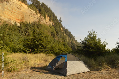 Hiking and camping on the Lost Coast among the Redwood  Sequoia  trees in Northern California  USA