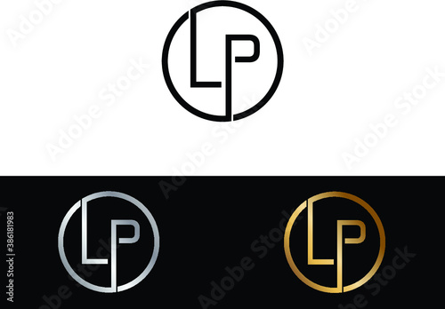 LP Circular Letter Logo with Circle Design and Black red gold color