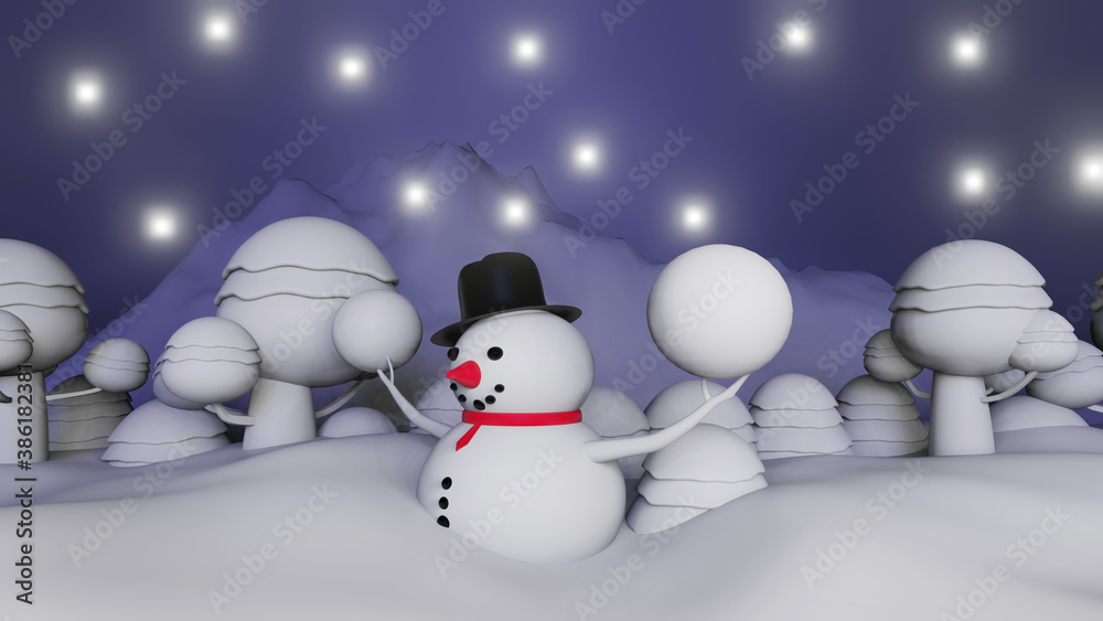 3d rendering mockup of snowman figure drawing background color 3d rendering mockup of snowman figure drawing background color