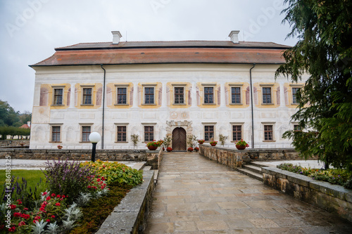 State Chateau Kratochvile, Renaissance residence in watercolor style surrounded by a park and water moat located in South Bohemia, Czech Republic photo